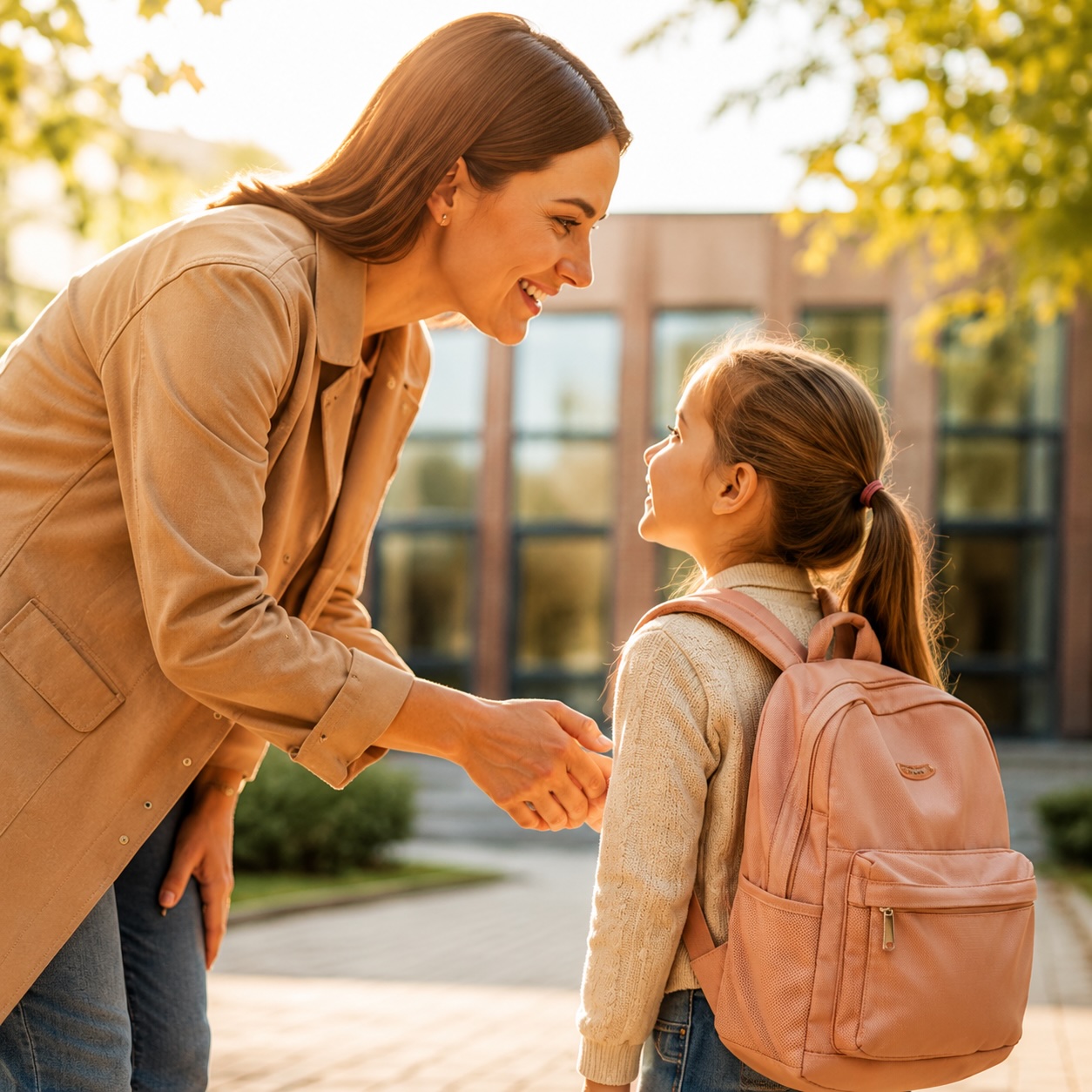 Madre recogiendo a su hija del colegio